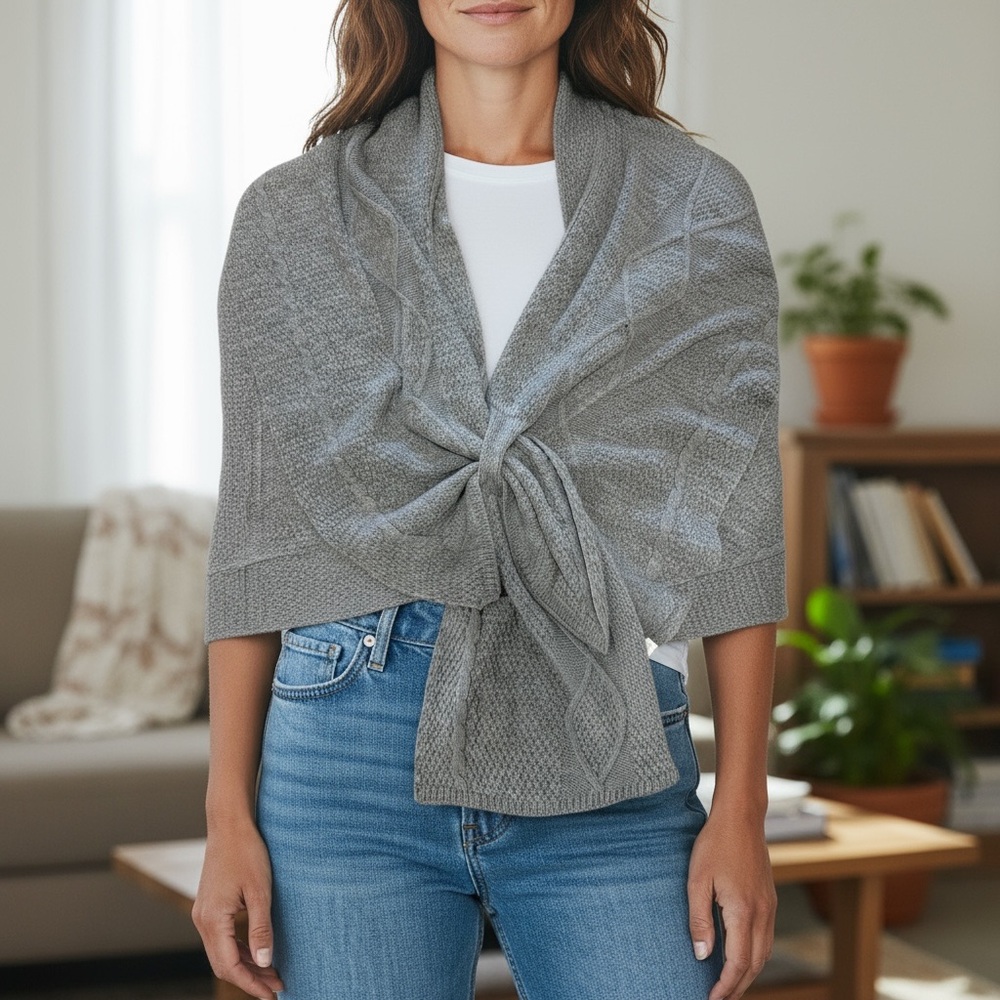Stylish Gray Women's cable knit wrap  NWT